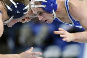 The start of a school wrestling match