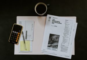 Tax filing papers for the IRS.