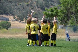 Kids soccer team supported by a local booster club organization.