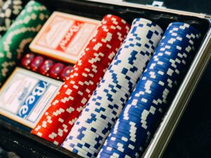 A booster club casino night fundraiser chips and playing cards