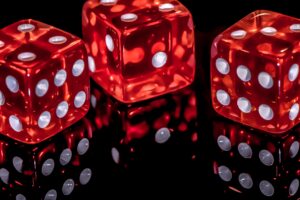 Casino style dice on a table